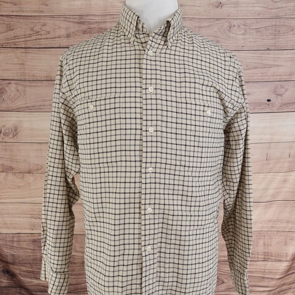 ROUNDTREE & YORKE OXFORD BEIGE CHECK BUTTON DOWN SHIRT MENS SIZE L LARGE - Picture 3 of 7